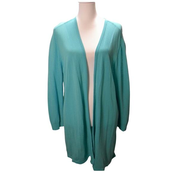Chicos Open Front Cardigan Aqua Long Sleeve Light Weight Size 3  XL Career - Picture 1 of 5